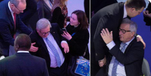 Another mishap for Jean-Claude Juncker as the politician misses a step and takes a tumble before dinner at top level EU-Africa summit in Vienna